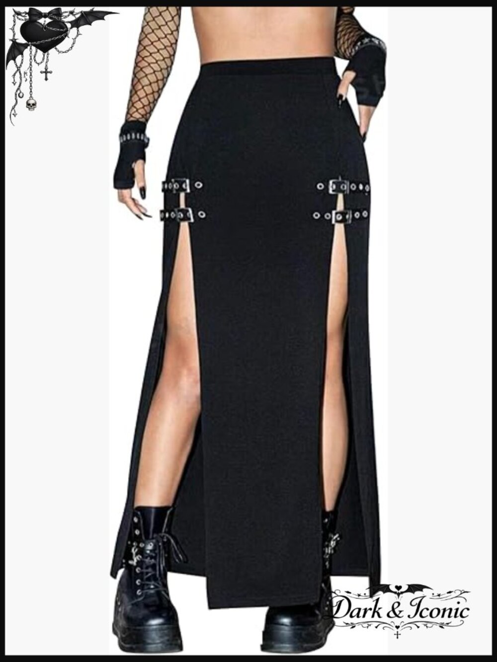Punk Gothic Rave Maxi Skirt with Double Buckle Split High Waist